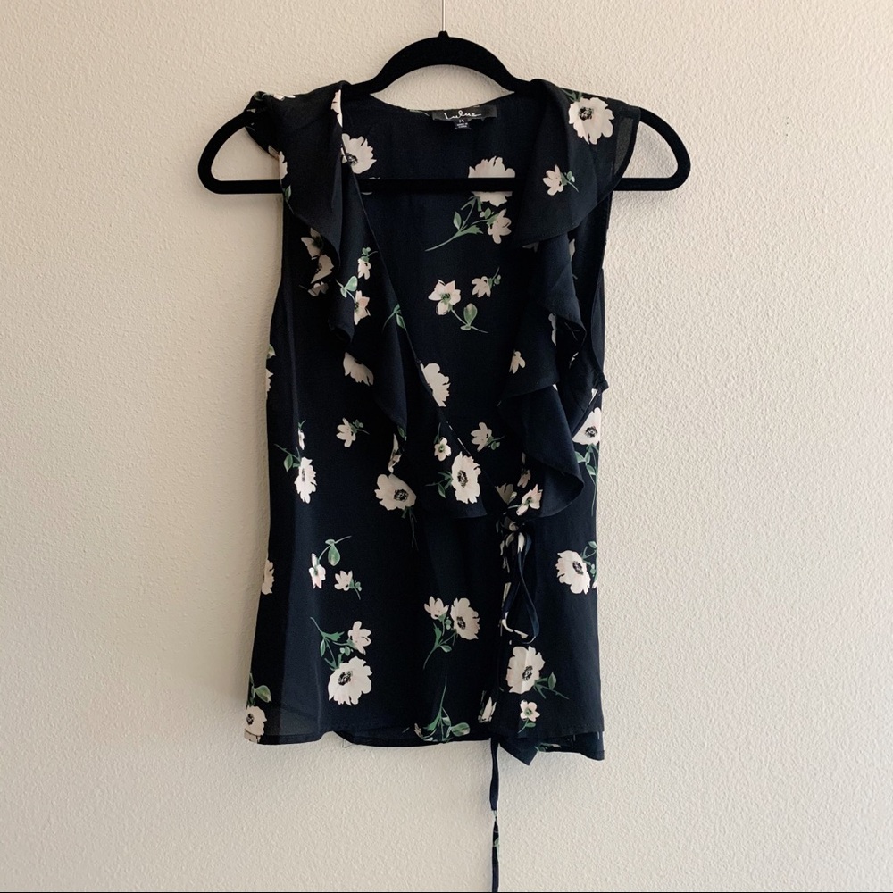 NWOT lulus black floral wrap blouse